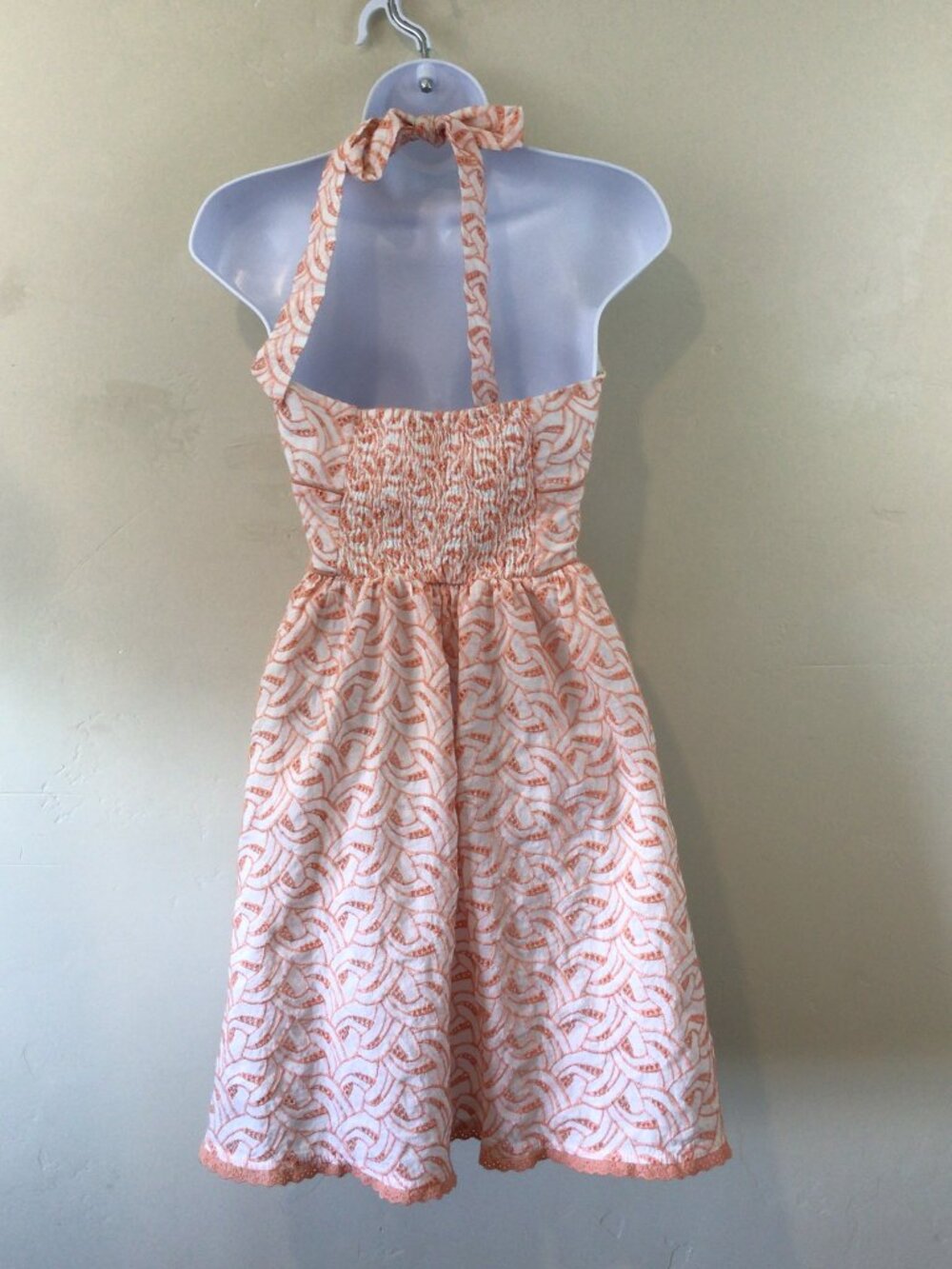 Flying Tomato White Peach Embroidered Knee Length V Neck Halter Dress - Picture 4 of 6